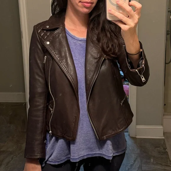 All Saints Dark Brown / Oxblood Leather Jacket - Picture 11 of 16